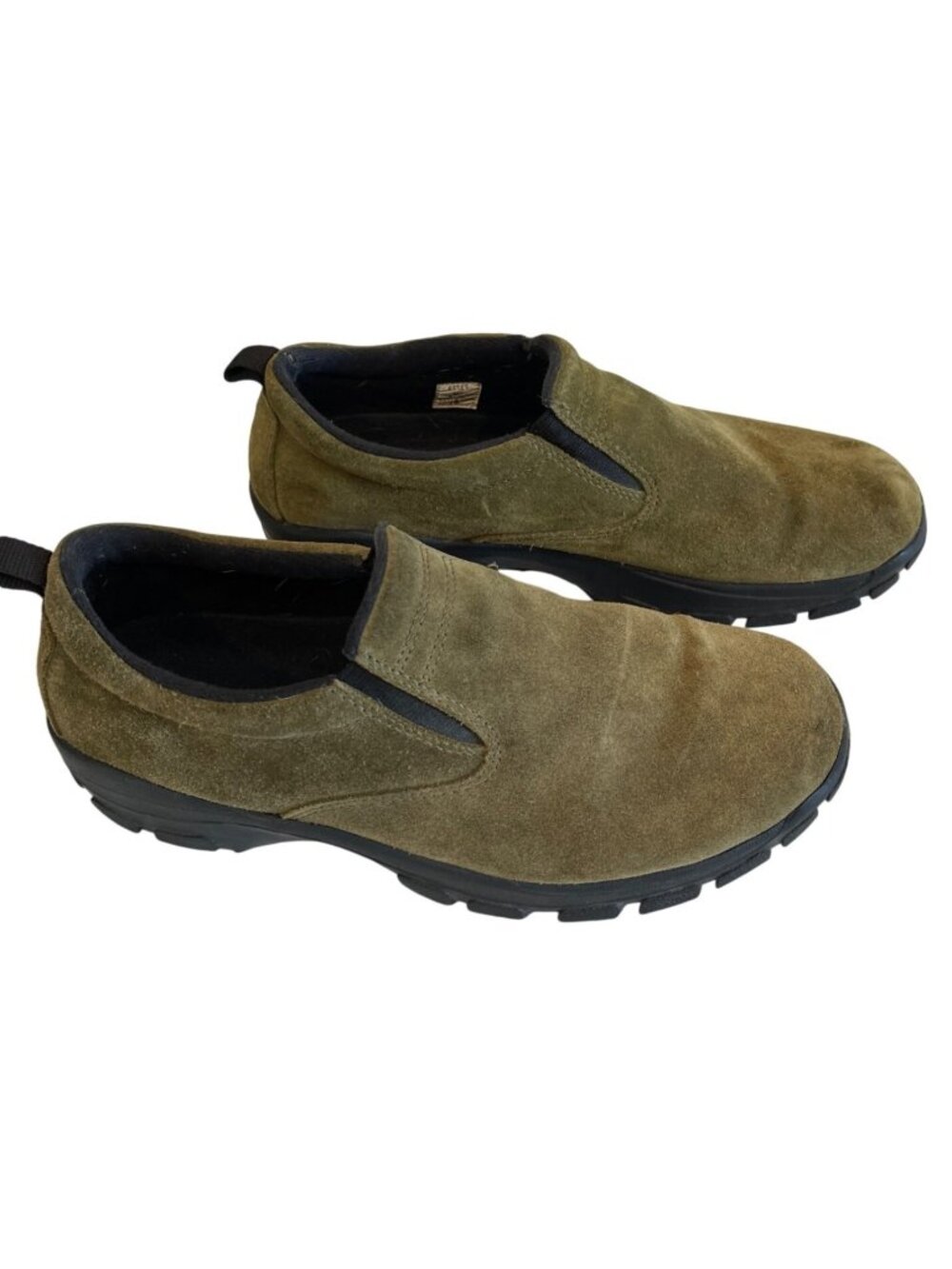 Lands'End Olive Green Suede Slip On Loafers Clogs Women's 9M Comfort Cottagecore